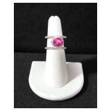 OVAL CUT LAB CREATED PINK SAPPHIRE ESTATE RING