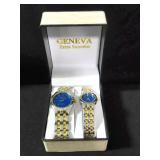 GENEVA WATCH SET - BLUE TWO TONE