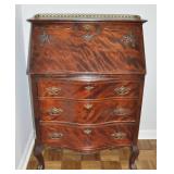 MAHOGANY SECRETARY DESK WITH APPLIED CARVINGS AND