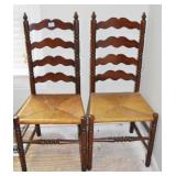 PAIR WOVEN SEAT LADDER BACK CHAIRS