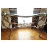 CONTEMPORARY METAL BASE, GLASS TOP SOFA TABLE