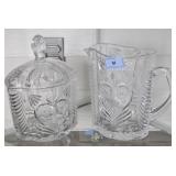 CONTEMPORARY GLASS PITCHER AND COOKIE JAR