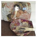 ASIAN GLASS TRAY AND ASIAN STYLE BOWL