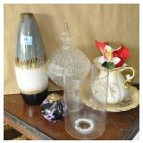 GROUPING: VASE, COVERED COMPOTE, SMALL BOWL &