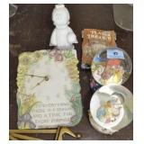 GROUPING: 2 SNOW GLOBES, CLOCK, ETC.