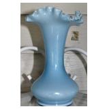 BLUE ART GLASS VASE WITH FLUTED TOP - FENTON??