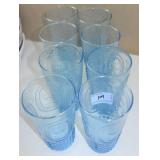 8 BLUE PATTERN GLASS TUMBLERS - NEW