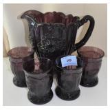 AMETHYST PITCHER AND 4 GOBLETS