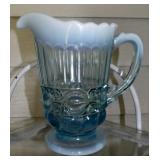 BLUE OPALESCENT GLASS PATTERN PITCHER