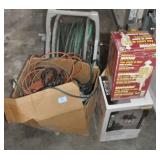 GROUPING: WATER HOSE AND REEL, EXTENSION CORDS,
