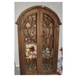 PINE CABINET WITH WROUGHT IRON LEAF DOUBLE DOORS