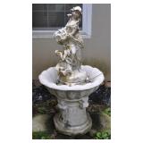 CONCRETE BIRD BATH WITH STATUE TOP