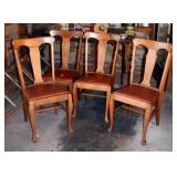4 OAK T BACK CHAIRS ONE IS DAMAGED AND NEEDS