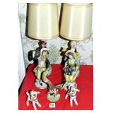 5 FIGURINES AND PAIR FIGURAL LAMPS