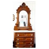 VICTORIAN MARBLE TOP DRESSER WITH MIRROR HANKIE