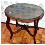 GLASS TOP ACCENT TABLE WITH CENTER CARVING 23" W