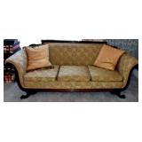 EMPIRE STYLE CLAW FOOT SOFA ROLLED ARMS, 84"