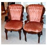 WALNUT VICTORIAN PARLOR CHAIR BUTTON TUFTED BACKS