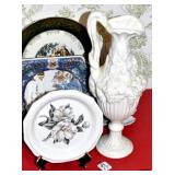5 PLATES, EWER, SMALL BASKET