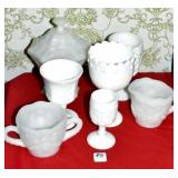 7 PIECES OF MILK GLASS