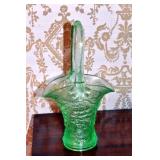 IMPERIAL "GRAPE" GREEN GLASS BASKET 10" H