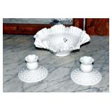 3 PIECE FENTON HOBNAIL CONSOLE SET