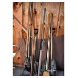 SHOVELS, POSTHOLE DIGGER, BROOMS
