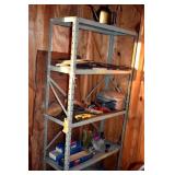 METAL SHELF, V BELTS, GARDEN TOOLS