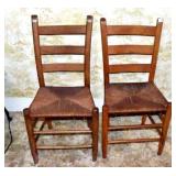 PAIR RUSH SEAT LADDER BACK CHAIRS