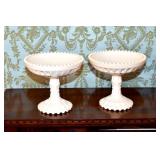 SHELL PINK "WINDSOR DIAMOND" COMPOTE PAIR BY
