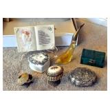 5 TRINKET BOXES & PERFUME BOTTLE