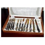 SILVER PLATED HANDLE KNIVES AND FORKS
