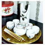 TRAY, TEAPOT, CUPS ETC.