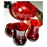4 PIECES RUBY GLASS AND RUBY FLASH