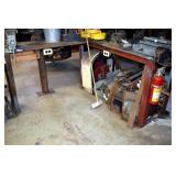IRON WORK BENCH W/2 VISES AND SCRAP STEEL