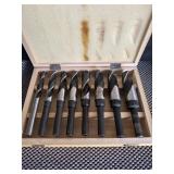 DRILL PRESS BITS IN WOODEN BOX