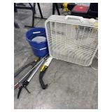 BOX FAN AND MOP BUCKET WITH PRUNERS