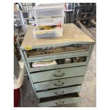 5 DRAWER PARTS BIN WITH ASSORTED PARTS