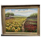 FLOWER GARDENS - OIL ON CANVAS - NO ARTIST