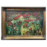 ABSTRACT FIELD OF FLOWERS - ARTIST SIGNED - OIL ON