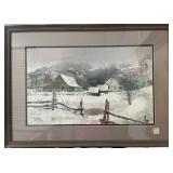 FARM IN THE SNOW BY MICHAEL SLOAN - PRINT - FRAMED