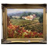 VILLAGE BEYOND FLOWERS - OIL ON CANVAS - NO