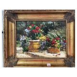 FLOWERS IN PLANTERS BY K. YUNIA - OIL ON CANVAS -