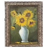 SUNFLOWERS IN OLD PITCHER BY ASTRID - OIL ON
