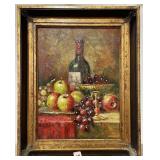 STILL LIFE - FRUIT AND WINE - OIL ON CANVAS -