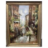 OLD WORLD CANAL SCENE BY ELLIOTT - OIL ON CANVAS -
