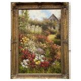 COUNTRY FLOWER GARDEN - ARTIST SIGNED - OIL ON