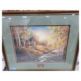 CABIN AND WOLVES BY J. GIBSON - PRINT - FRAMED AND