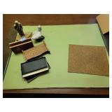 DESK BOX, BLOTTER, FIGURINES AND ROLF WALLET