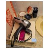CONTENTS OF BATHROOM: SCALES, HAIR DRYER,
